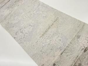 九百プラチナ二重箔扇に寺院・草花模様織出し袋帯